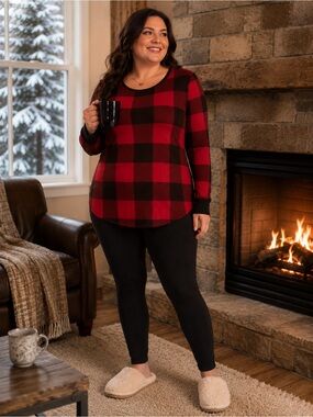 OLD NAVY Women's Red Black Buffalo Check Thermal Long Sleeve Top XXL